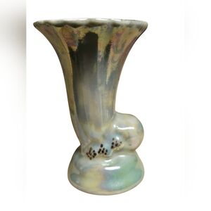 Mid-century Lustreware Miniature Cornucopia Vase Hand Painted